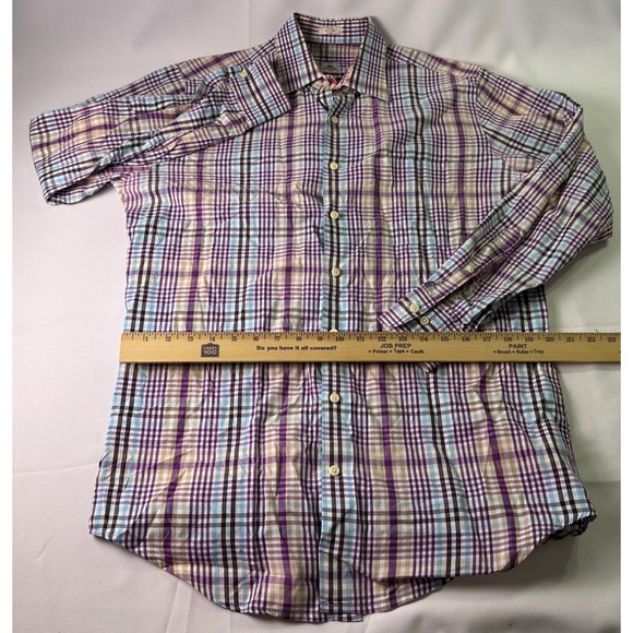 Peter Millar Mens M Plaid Button Down Dress Shirt Cotton Long Sleeve Multicolor - Picture 4 of 10